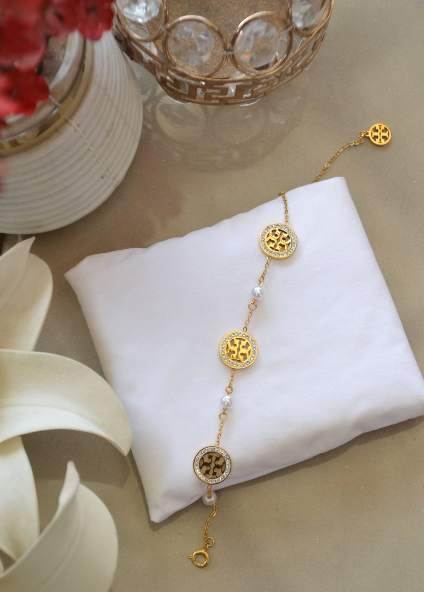 Stainless Steel Pearl Motif Bracelet