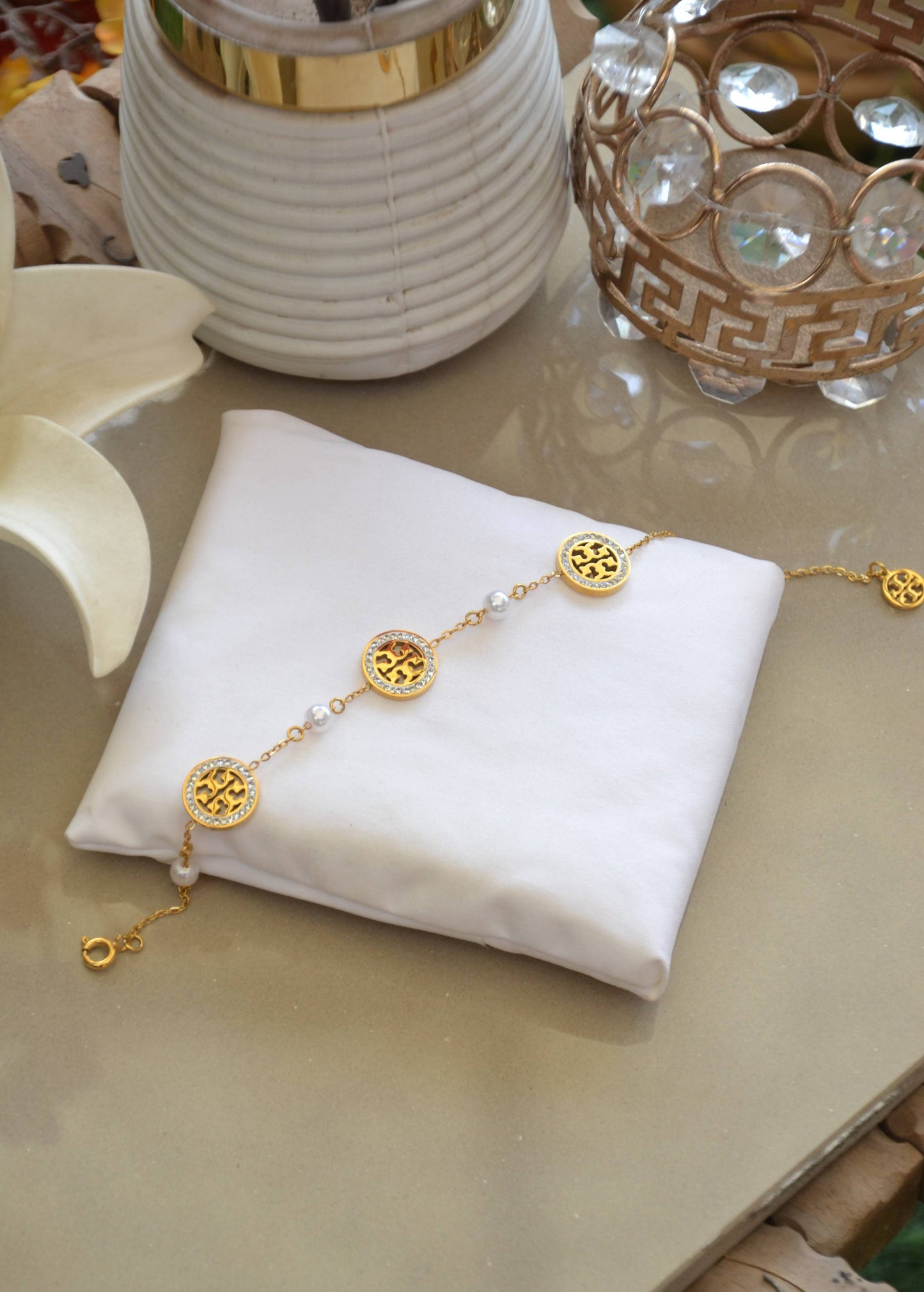 Stainless Steel Pearl Motif Bracelet