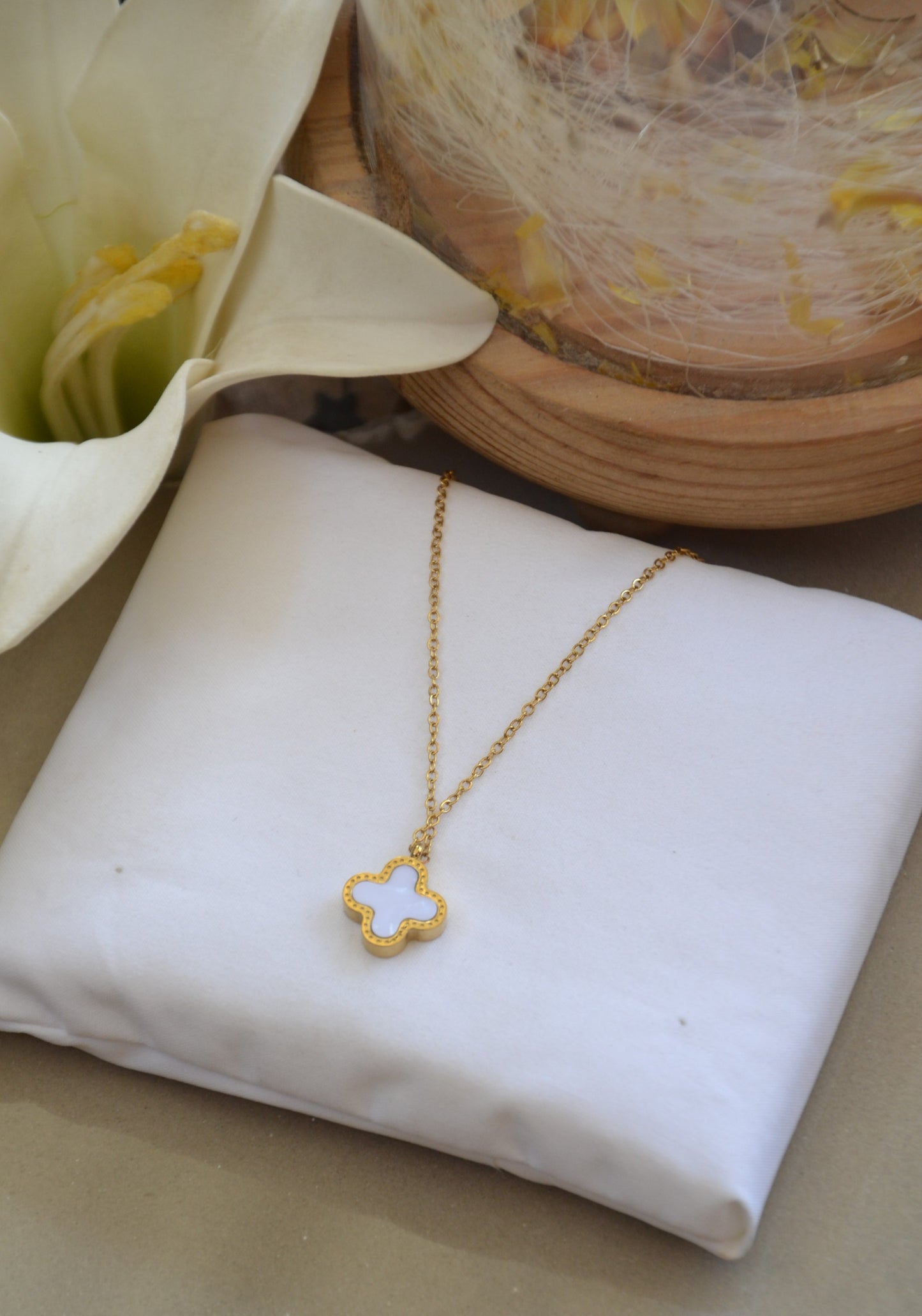 Dual Tone Clover Pendant Necklace
